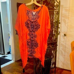 Lascana Coral and Navy Women's kaftan Swim Coverup with Tassels